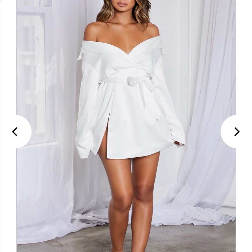 White off the shoulder blazer dress